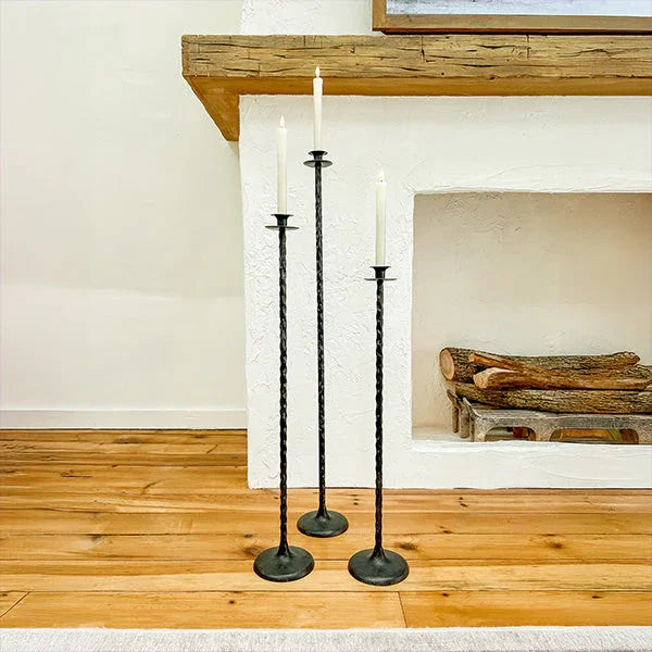 Tall Hand-Forged Cast Iron Floor Candle Holders, Set of 3 Decor Steals