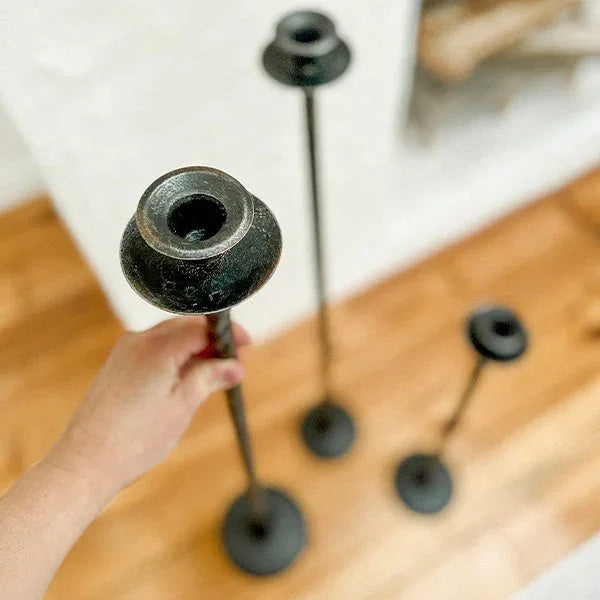 Tall Hand-Forged Cast Iron Floor Candle Holders, Set of 3 Decor Steals