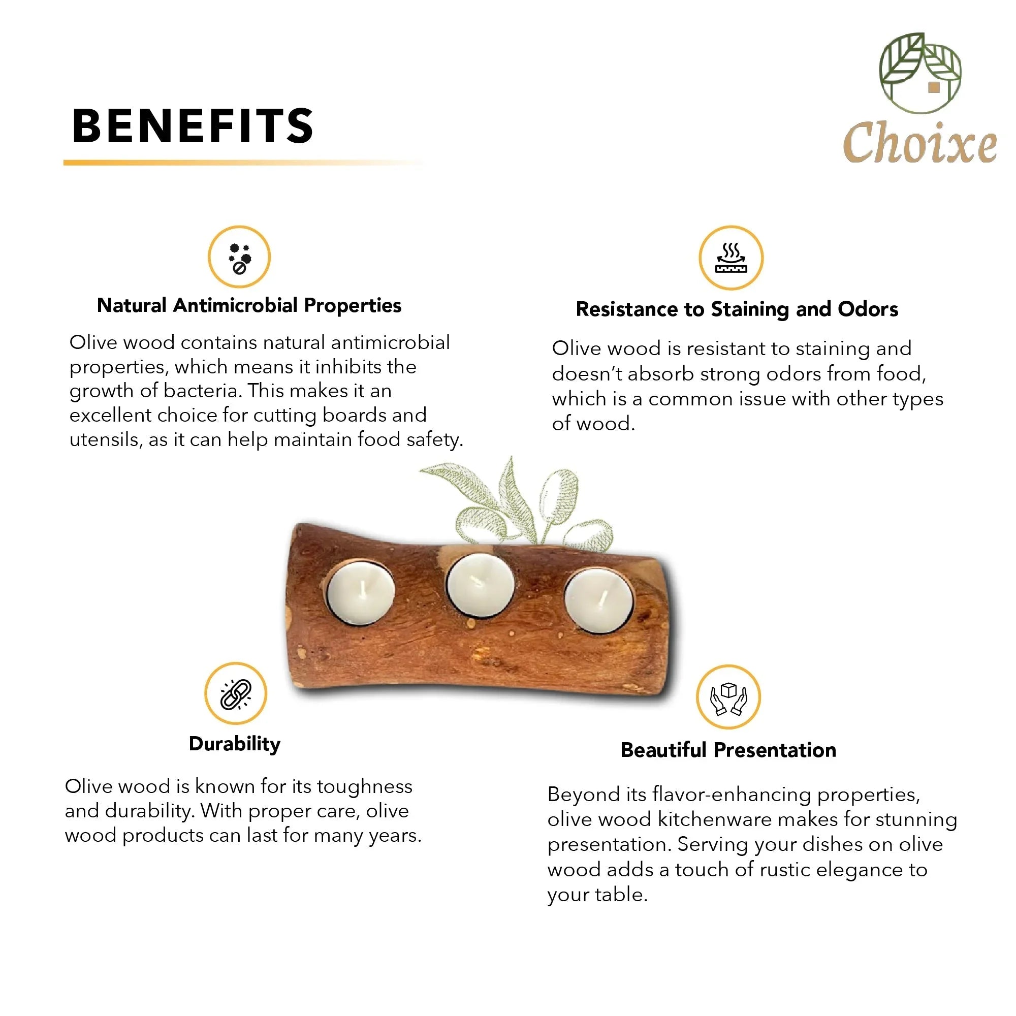 Olive Wood Candle Holder, detail shot - House Of Avana