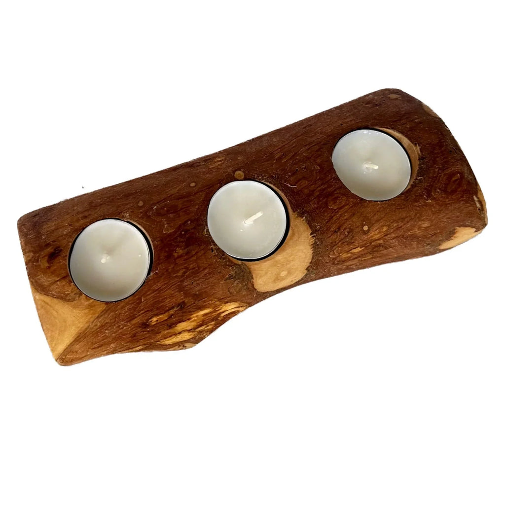 Olive Wood Candle Holder, front view - House Of Avana