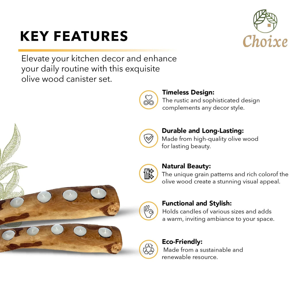 Olive Wood Candle Holder, side view - House Of Avana