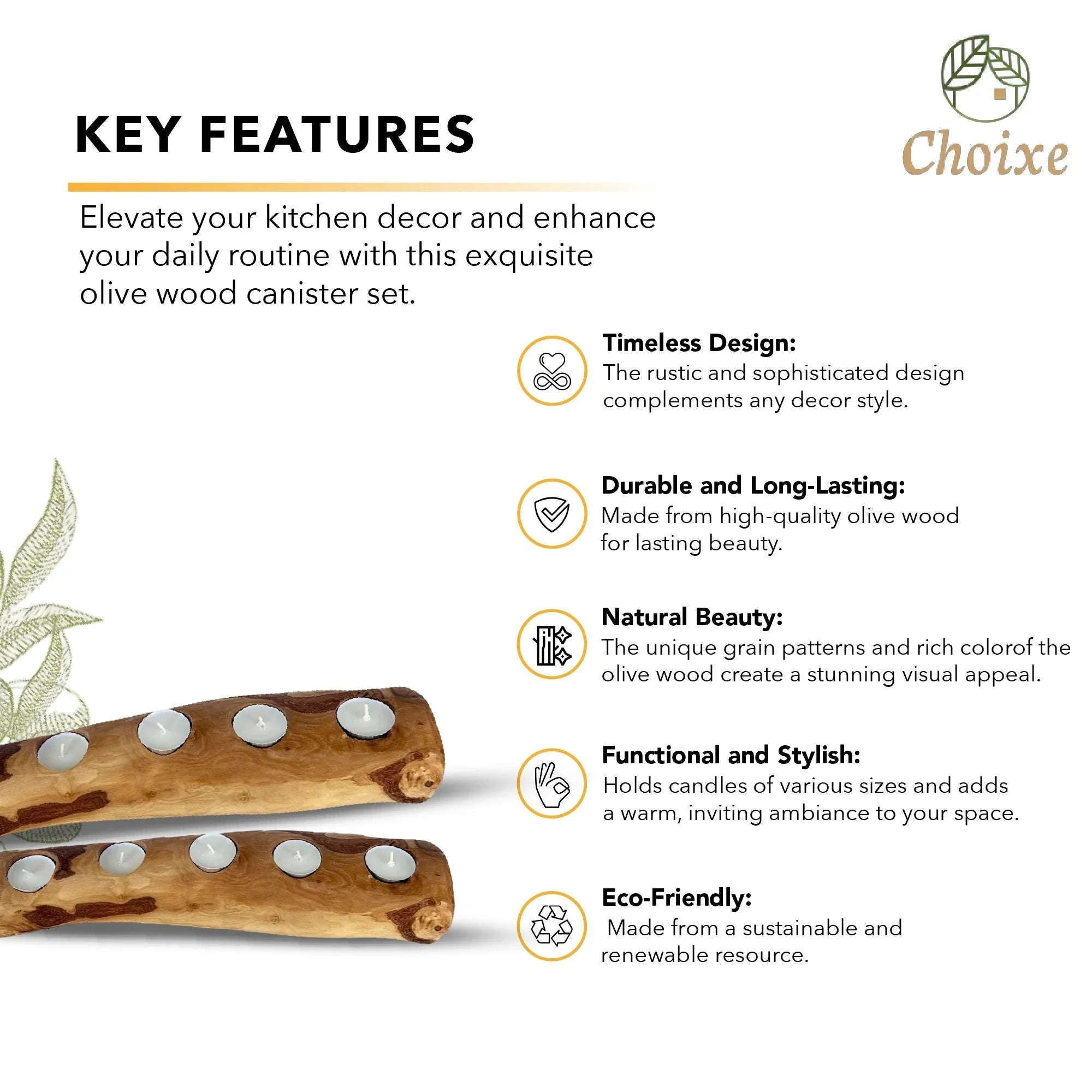 Olive Wood Candle Holder, side view - House Of Avana