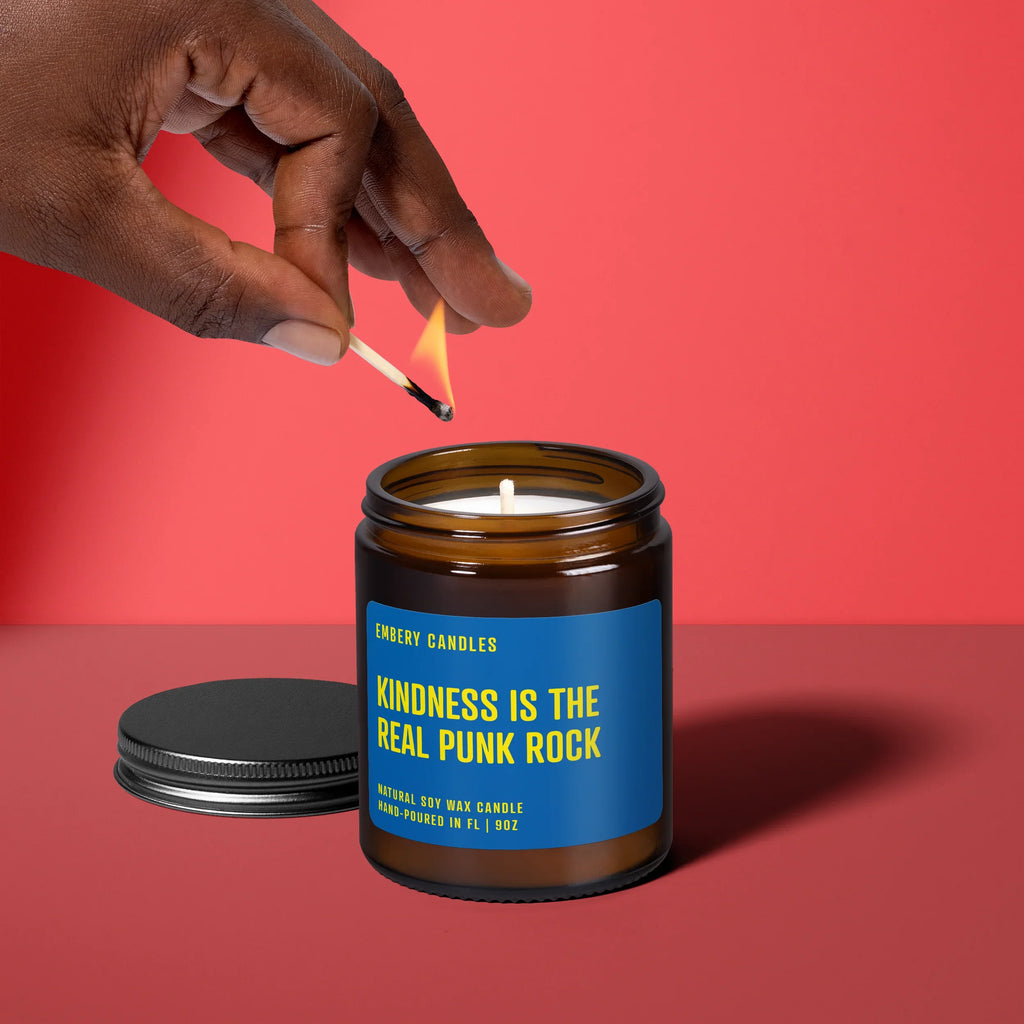 Kindness Is the Real Punk Rock | Soy Wax Scented Candle, back view - House Of Avana