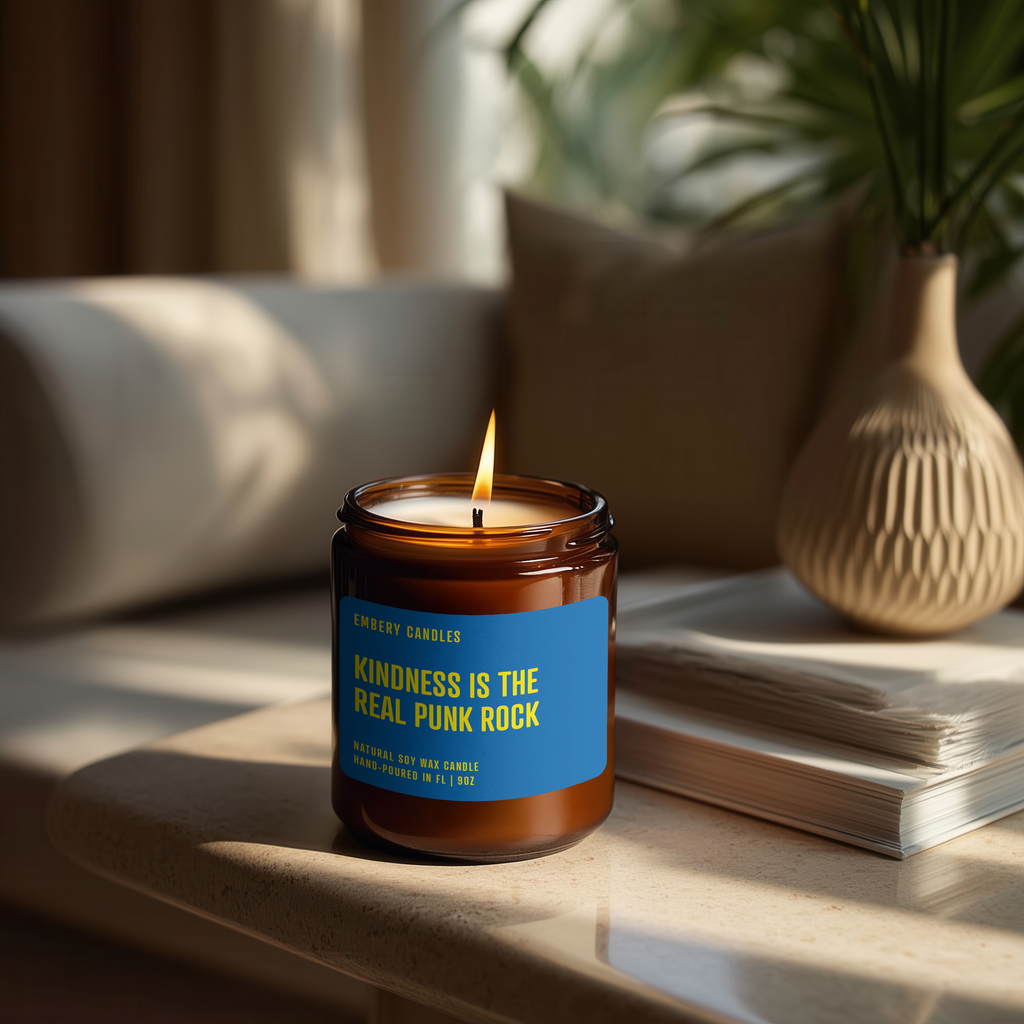 Kindness Is the Real Punk Rock | Soy Wax Scented Candle, side view - House Of Avana