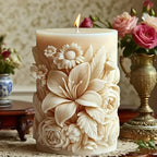 Candle Mold - Ceramic Floral Pillar, top view - House Of Avana [[SKU:HOA-CAN-010]]