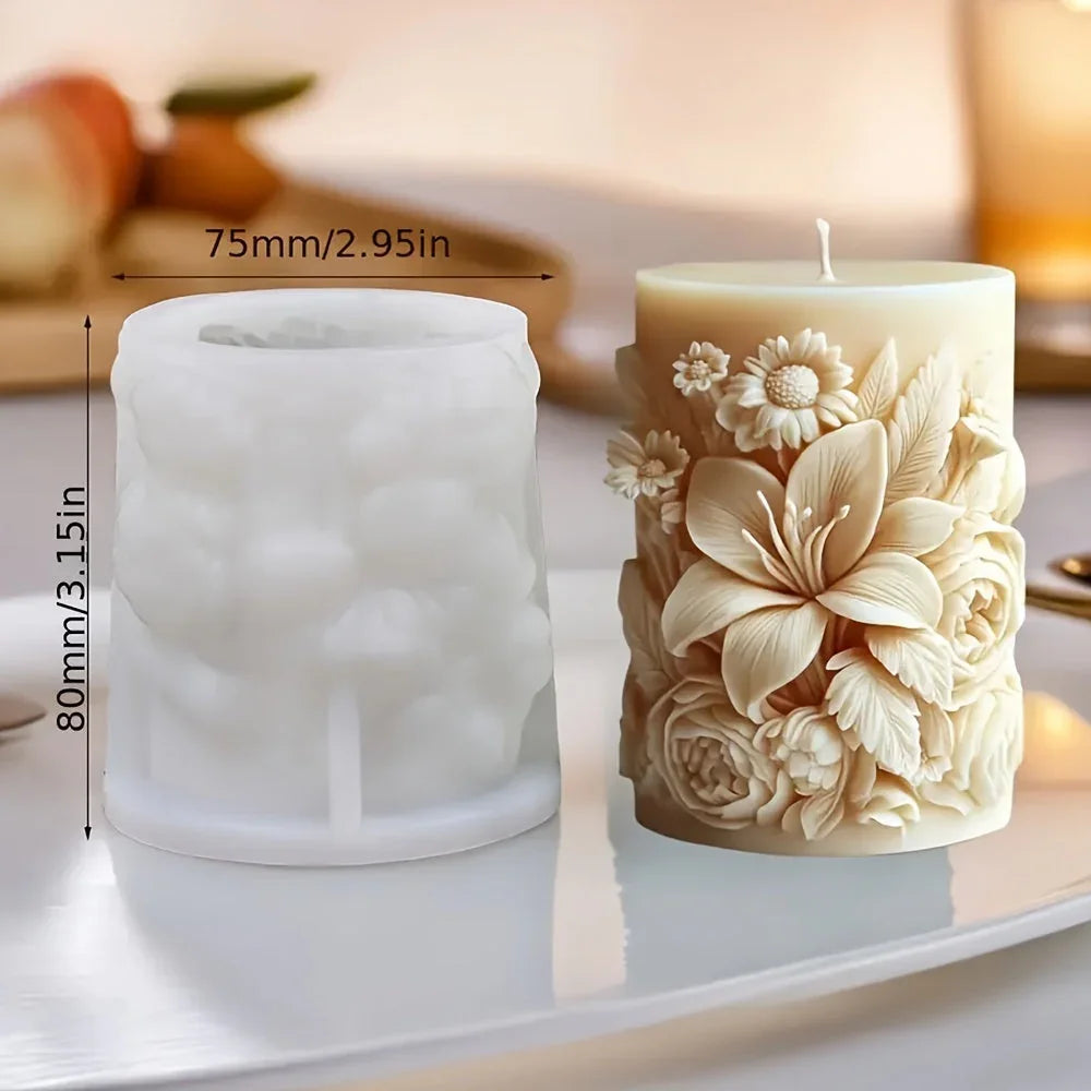 Candle Mold - Ceramic Floral Pillar, angled view - House Of Avana [[SKU:HOA-CAN-010]]
