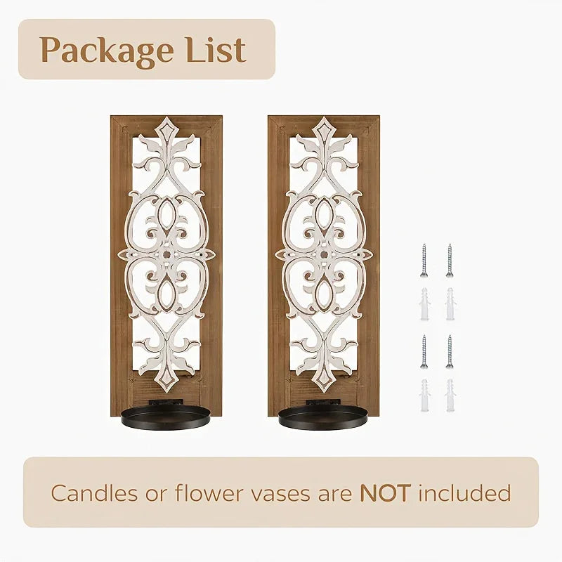 Candle Sconces - Rustic Wood Brown Wall, angled view - House Of Avana