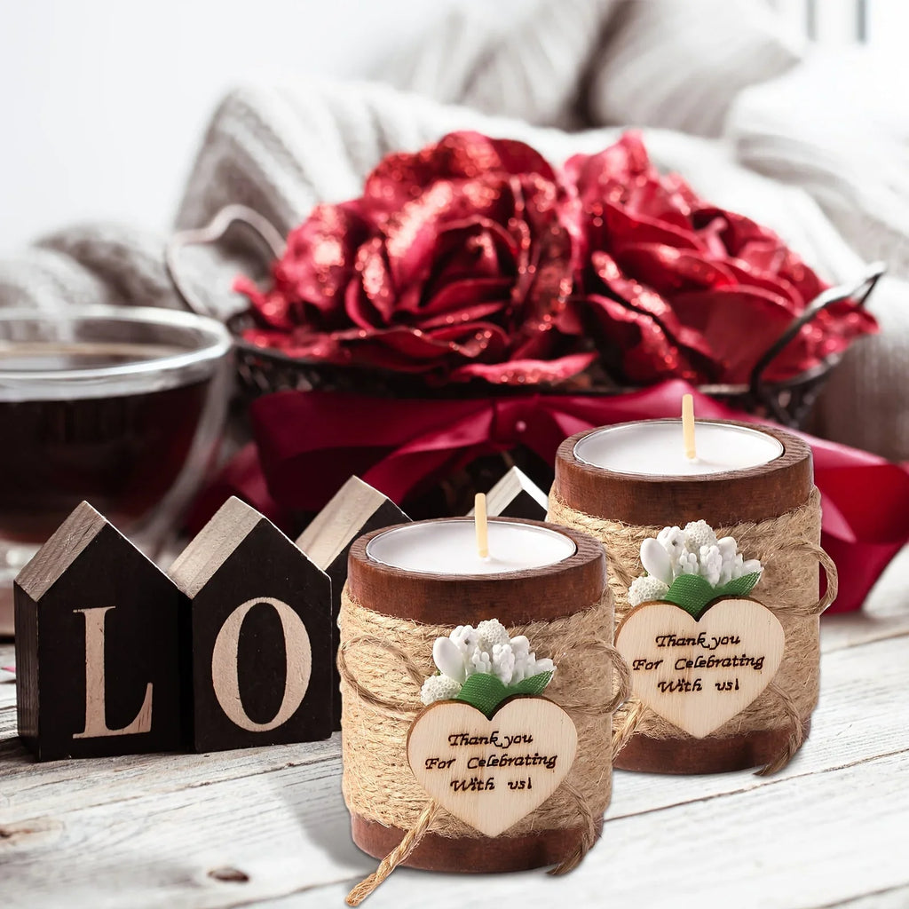 12 Piece Wood Tealight Candle Holders for Favors, side view - House Of Avana