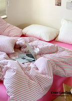Candy Stripe Washed Cotton Bedding Set / Pink Ever Lasting