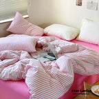 Candy Stripe Washed Cotton Bedding Set / Pink Ever Lasting
