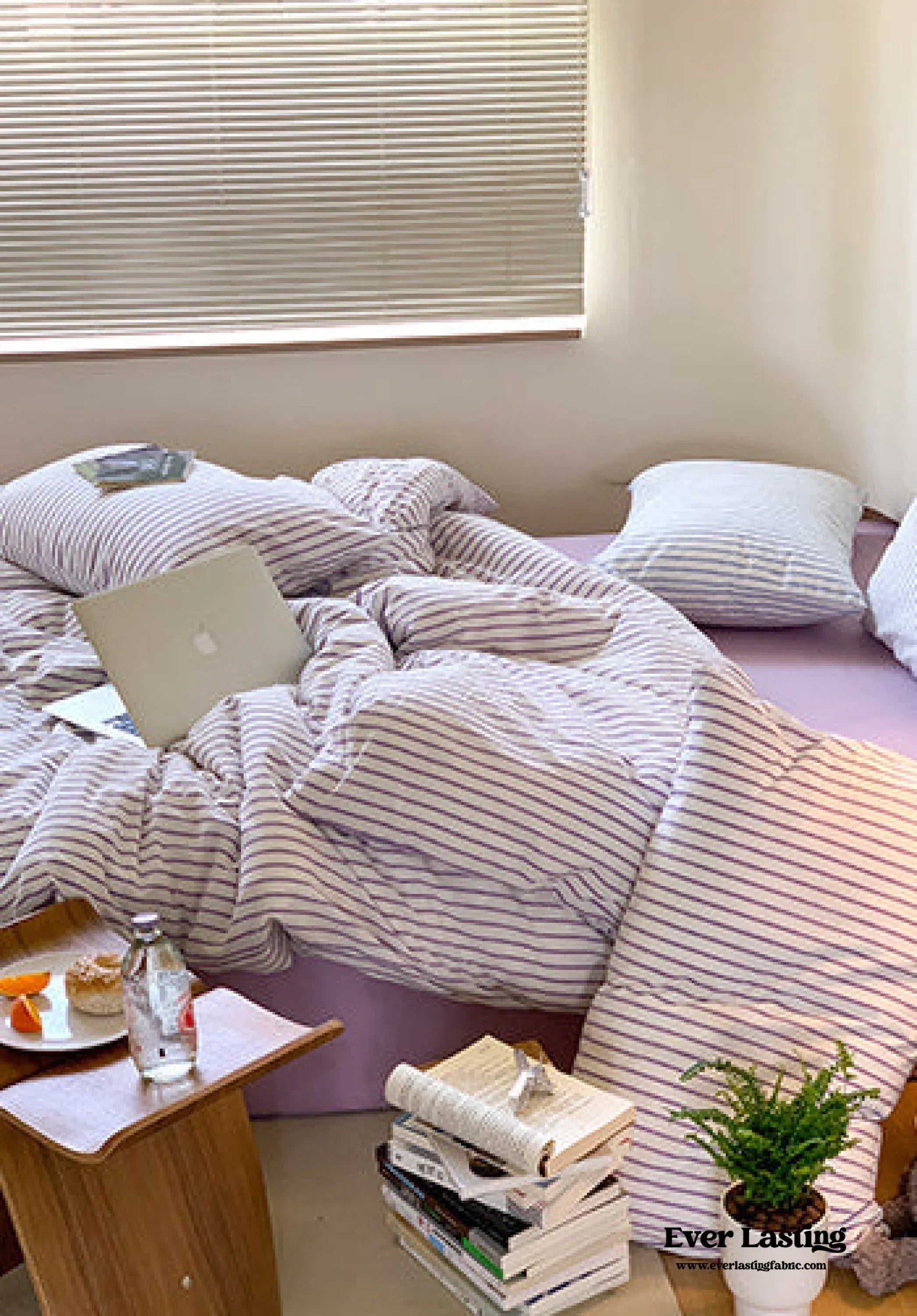Candy Stripe Washed Cotton Bedding Set / Pink Ever Lasting