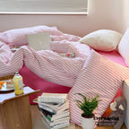 Candy Stripe Washed Cotton Bedding Set / Pink Ever Lasting