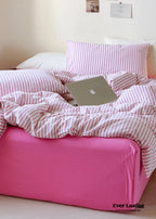 Candy Stripe Washed Cotton Bedding Set / Pink Ever Lasting