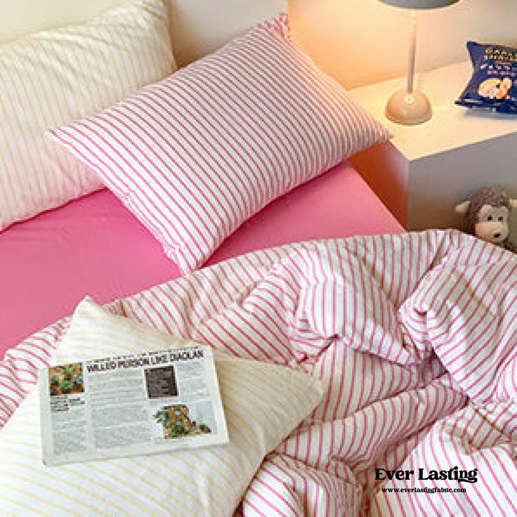 Candy Stripe Washed Cotton Bedding Set / Pink Ever Lasting