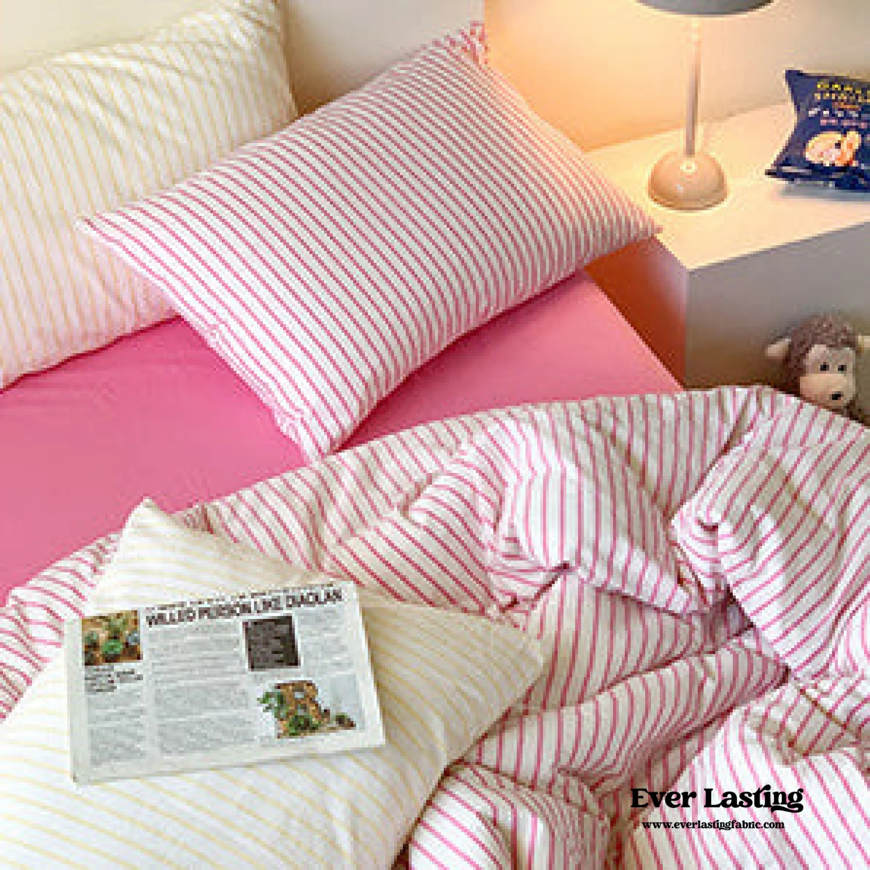 Candy Stripe Washed Cotton Bedding Set / Pink Ever Lasting