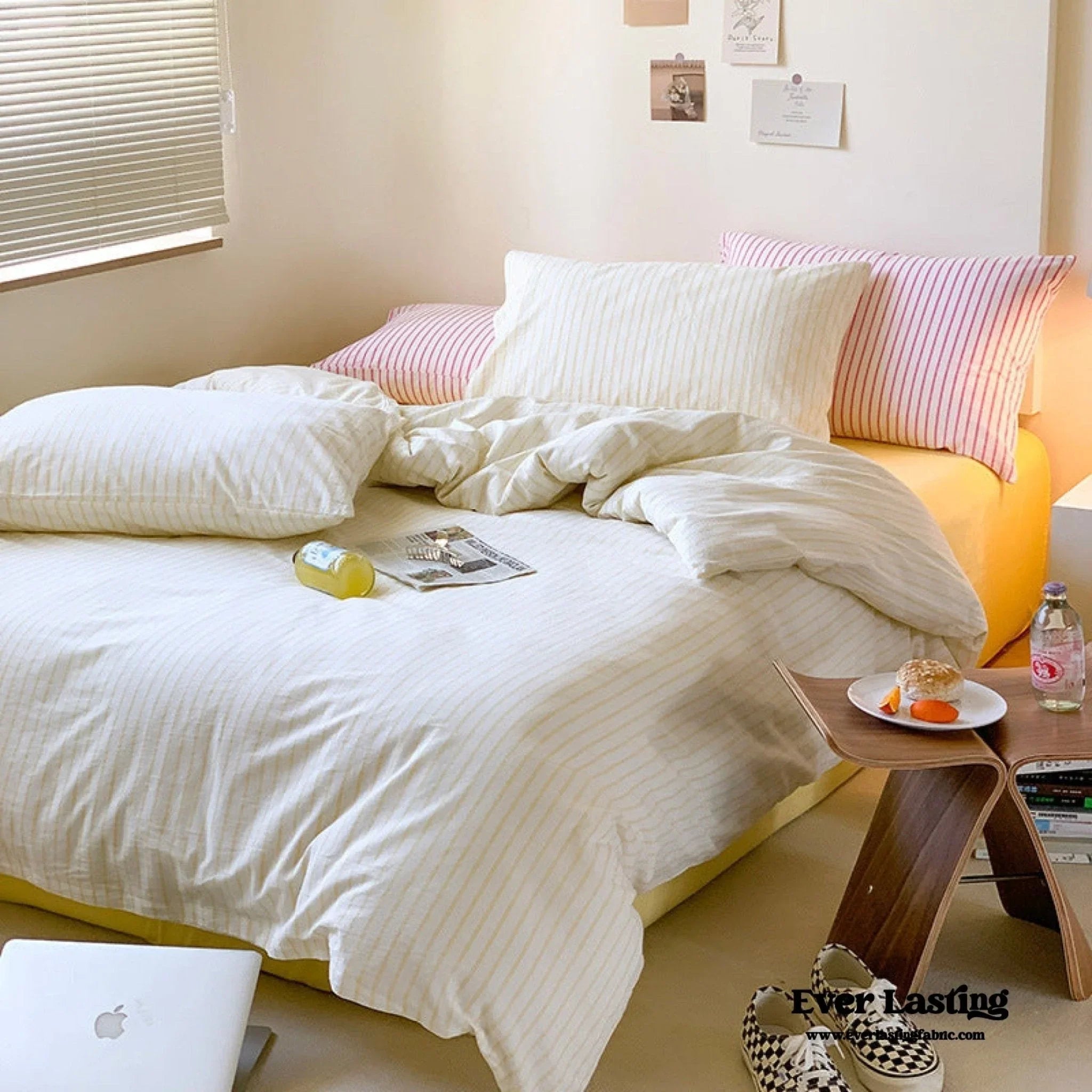 Candy Stripe Washed Cotton Bedding Set / Pink Ever Lasting