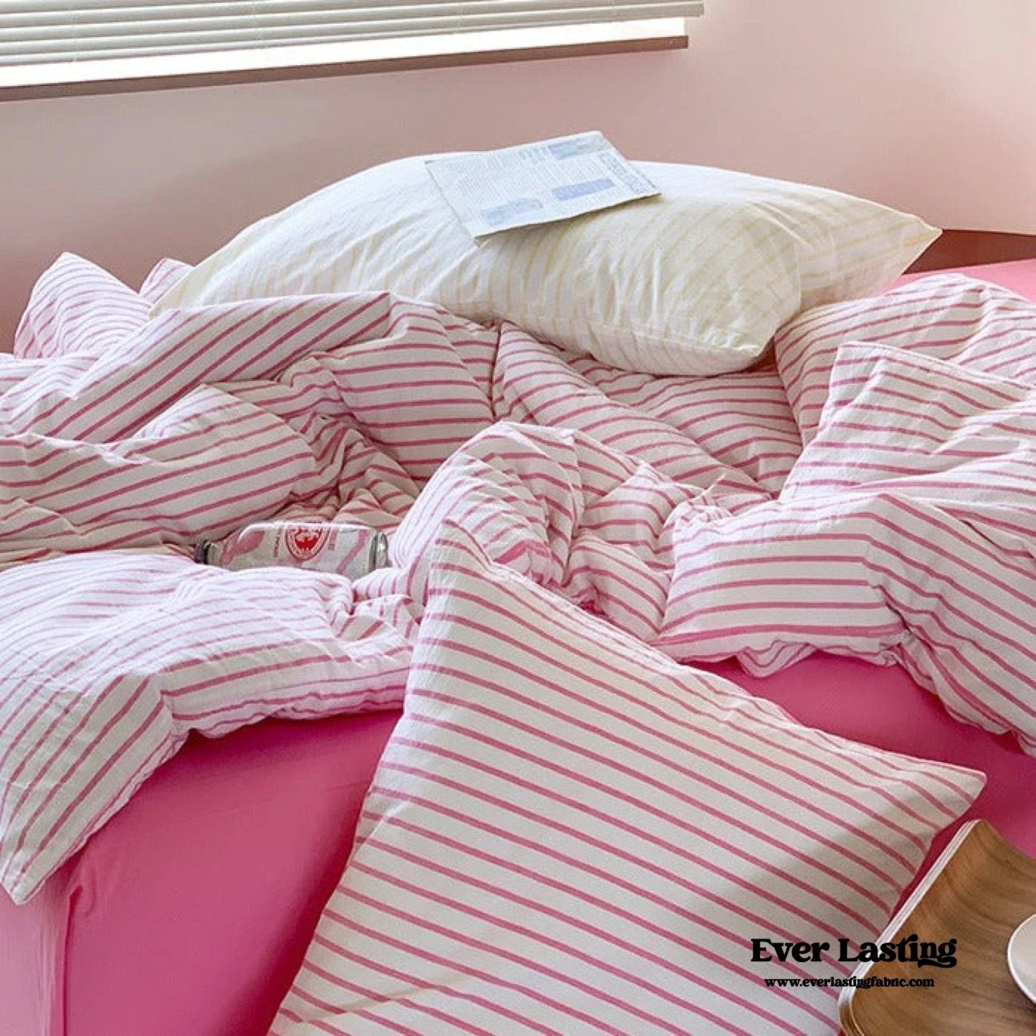 Candy Stripe Washed Cotton Bedding Set / Pink Ever Lasting