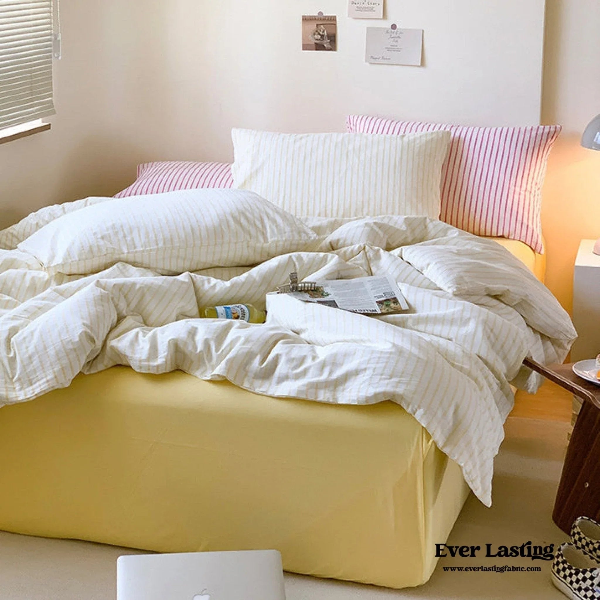 Candy Stripe Washed Cotton Bedding Set / Pink Ever Lasting