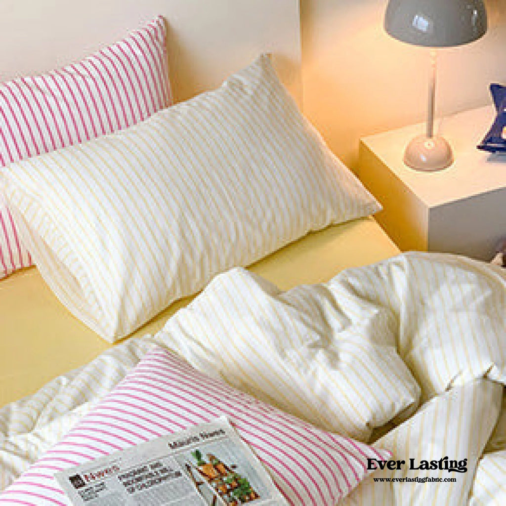 Candy Stripe Washed Cotton Bedding Set / Pink Ever Lasting