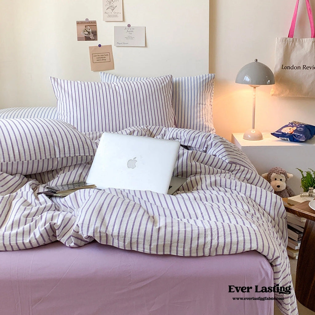 Candy Stripe Washed Cotton Bedding Set / Pink Ever Lasting