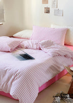 Candy Stripe Washed Cotton Bedding Set / Pink Ever Lasting