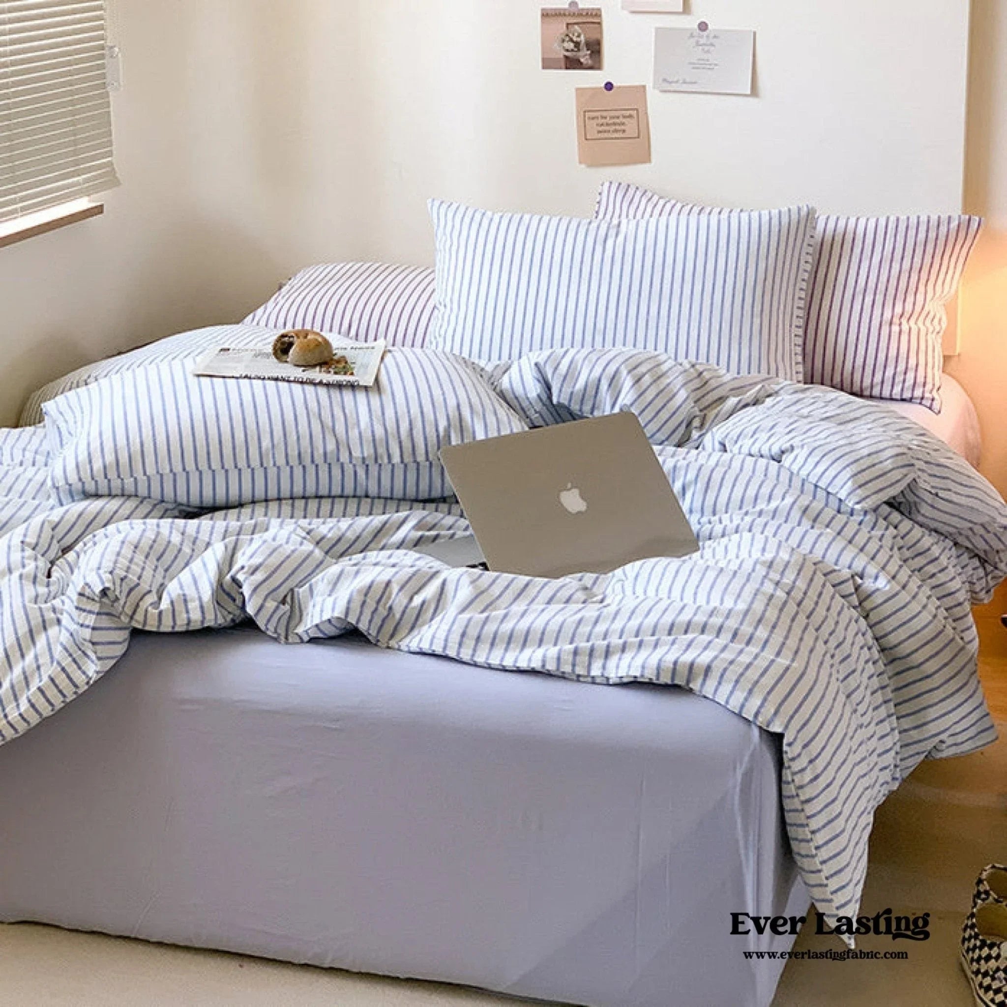 Candy Stripe Washed Cotton Bedding Set / Pink Ever Lasting