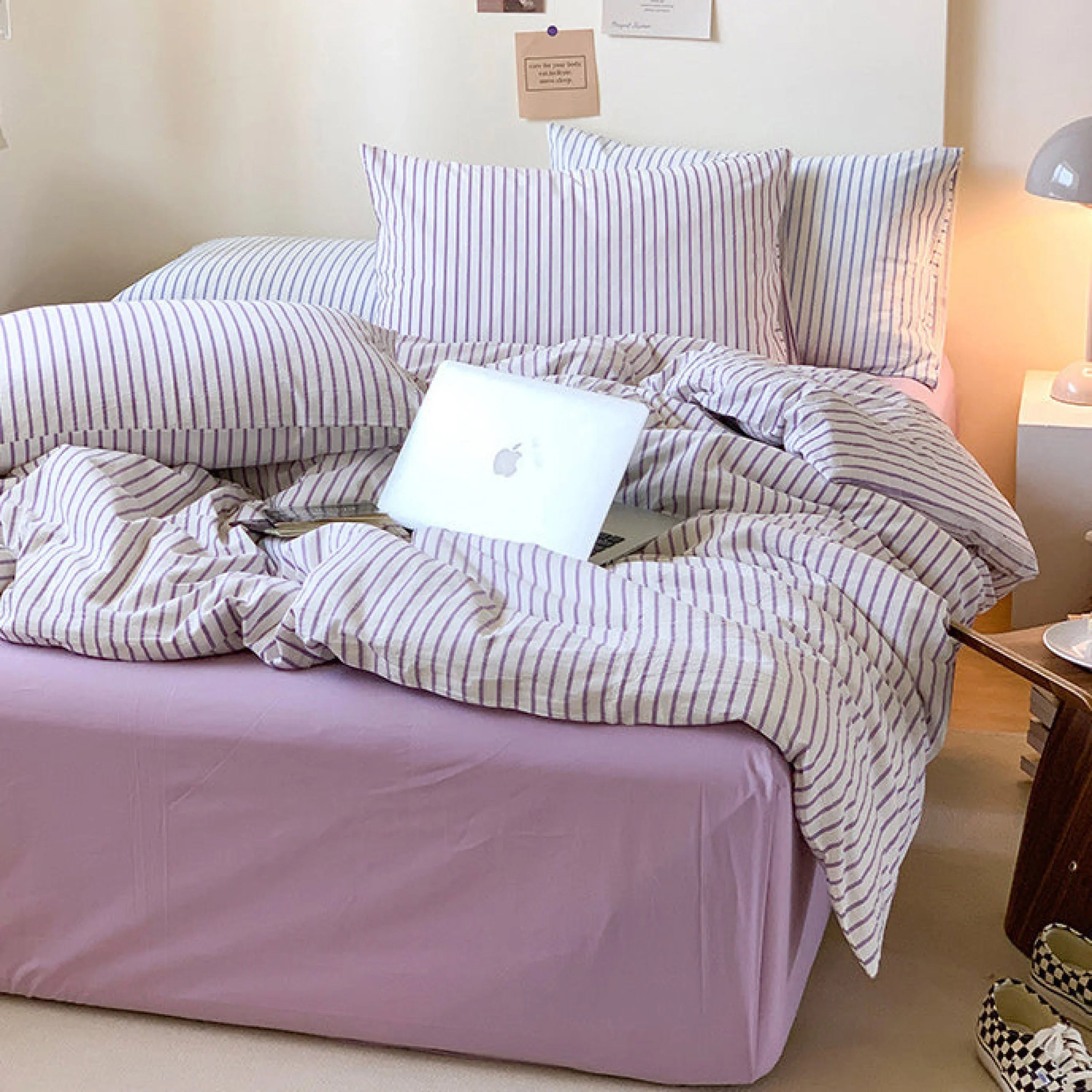 Candy Stripe Washed Cotton Bedding Set / Pink Ever Lasting