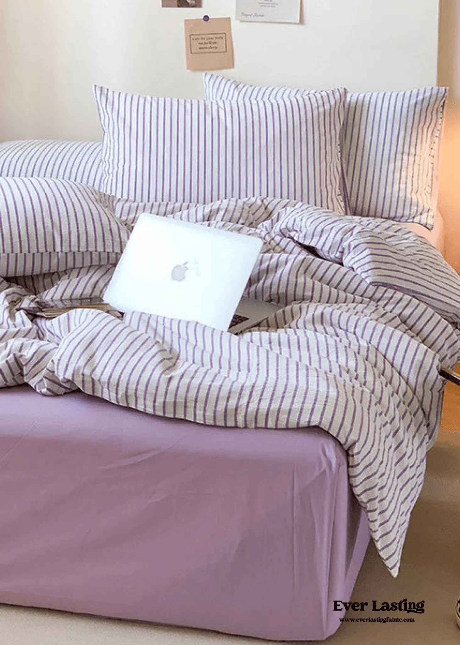 Candy Stripe Washed Cotton Bedding Set / Pink Ever Lasting