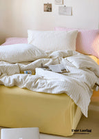 Candy Stripe Washed Cotton Bedding Set / Pink Ever Lasting