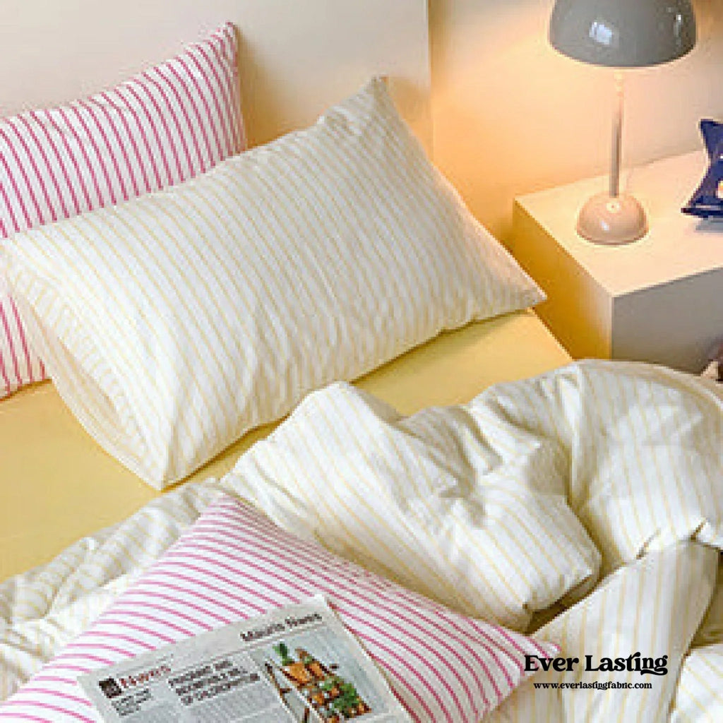 Candy Stripe Washed Cotton Bedding Set / Pink Ever Lasting
