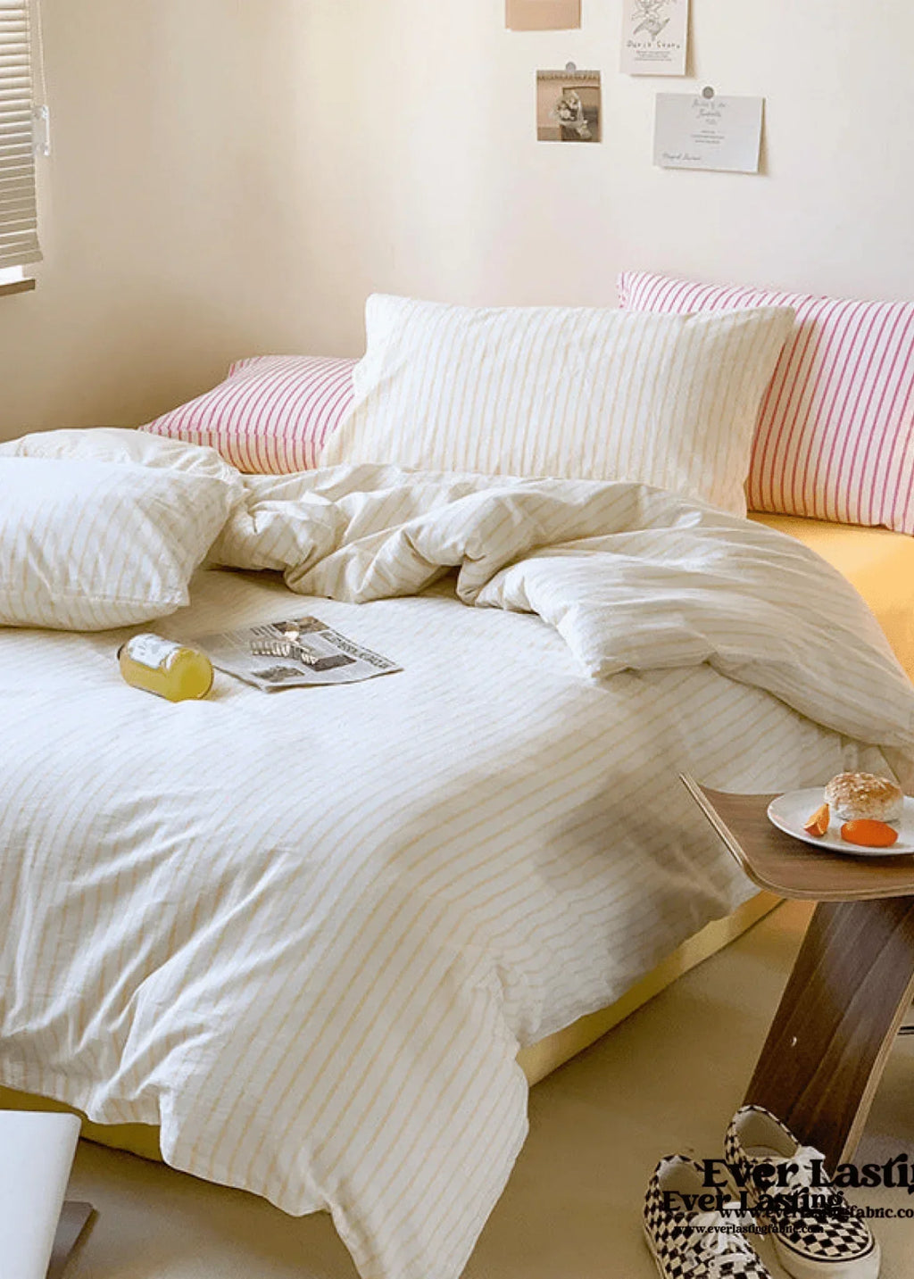 Candy Stripe Washed Cotton Bedding Set / Pink Ever Lasting