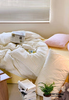 Candy Stripe Washed Cotton Bedding Set / Pink Ever Lasting