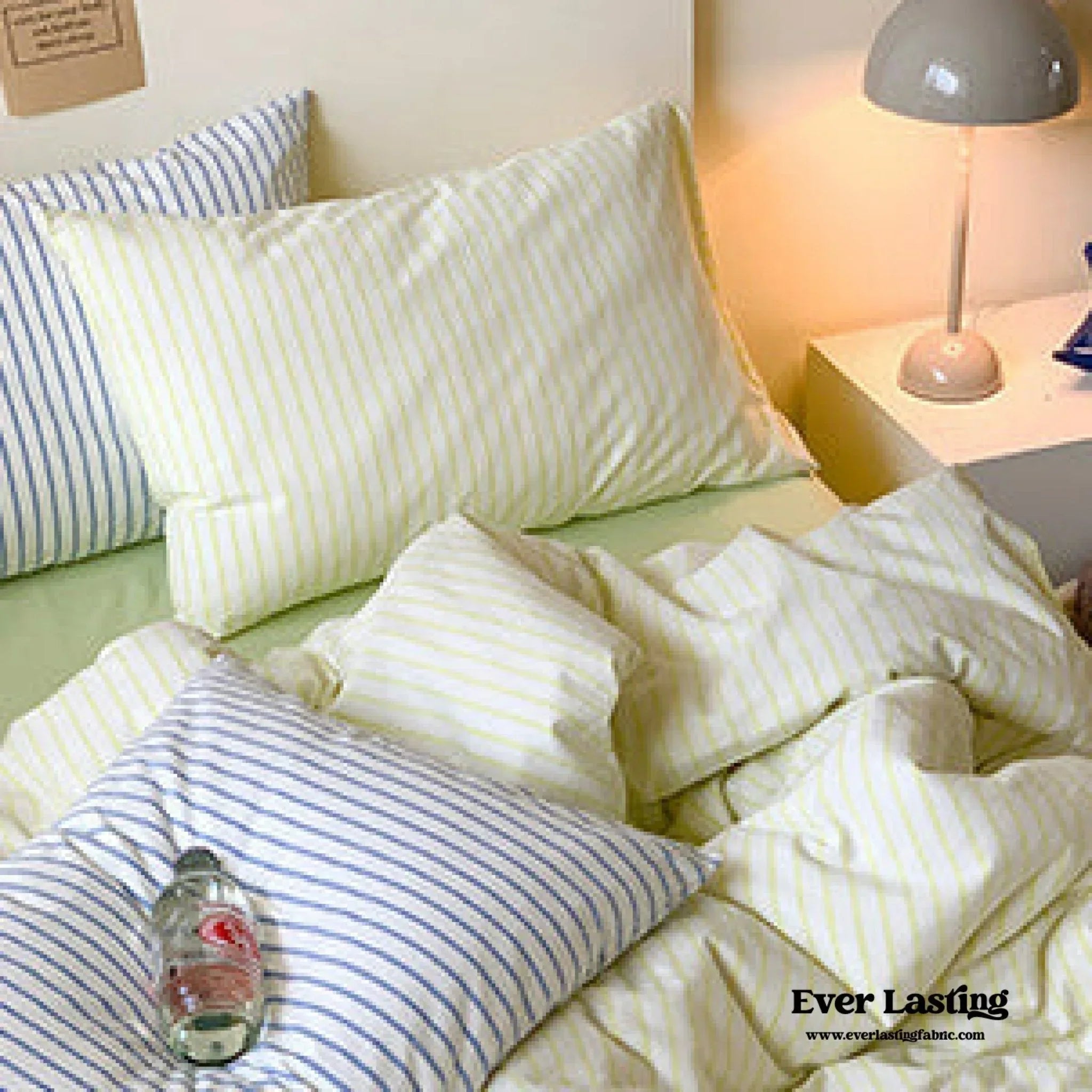 Candy Stripe Washed Cotton Bedding Set / Pink Ever Lasting