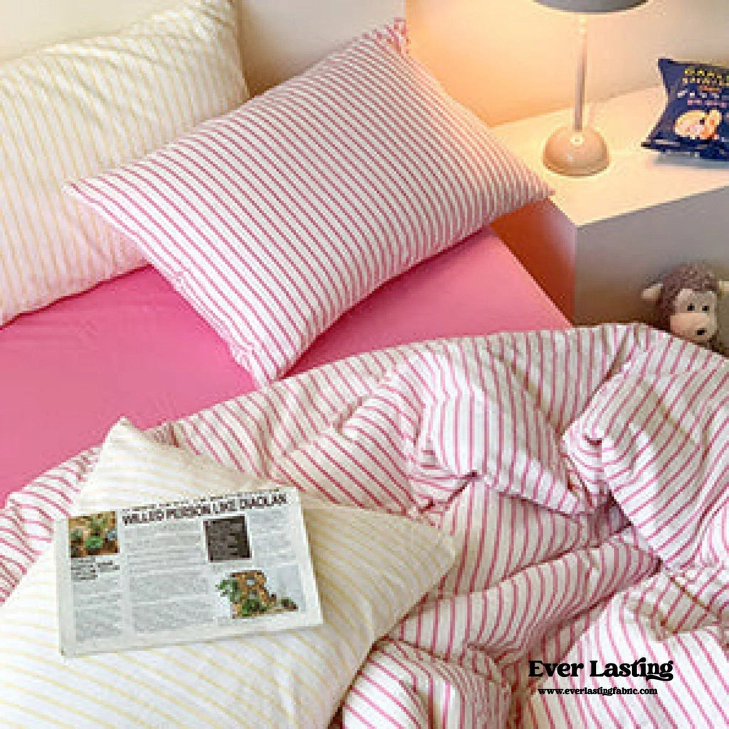 Candy Stripe Washed Cotton Bedding Set / Pink Ever Lasting