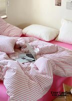 Candy Stripe Washed Cotton Bedding Set / Pink Ever Lasting