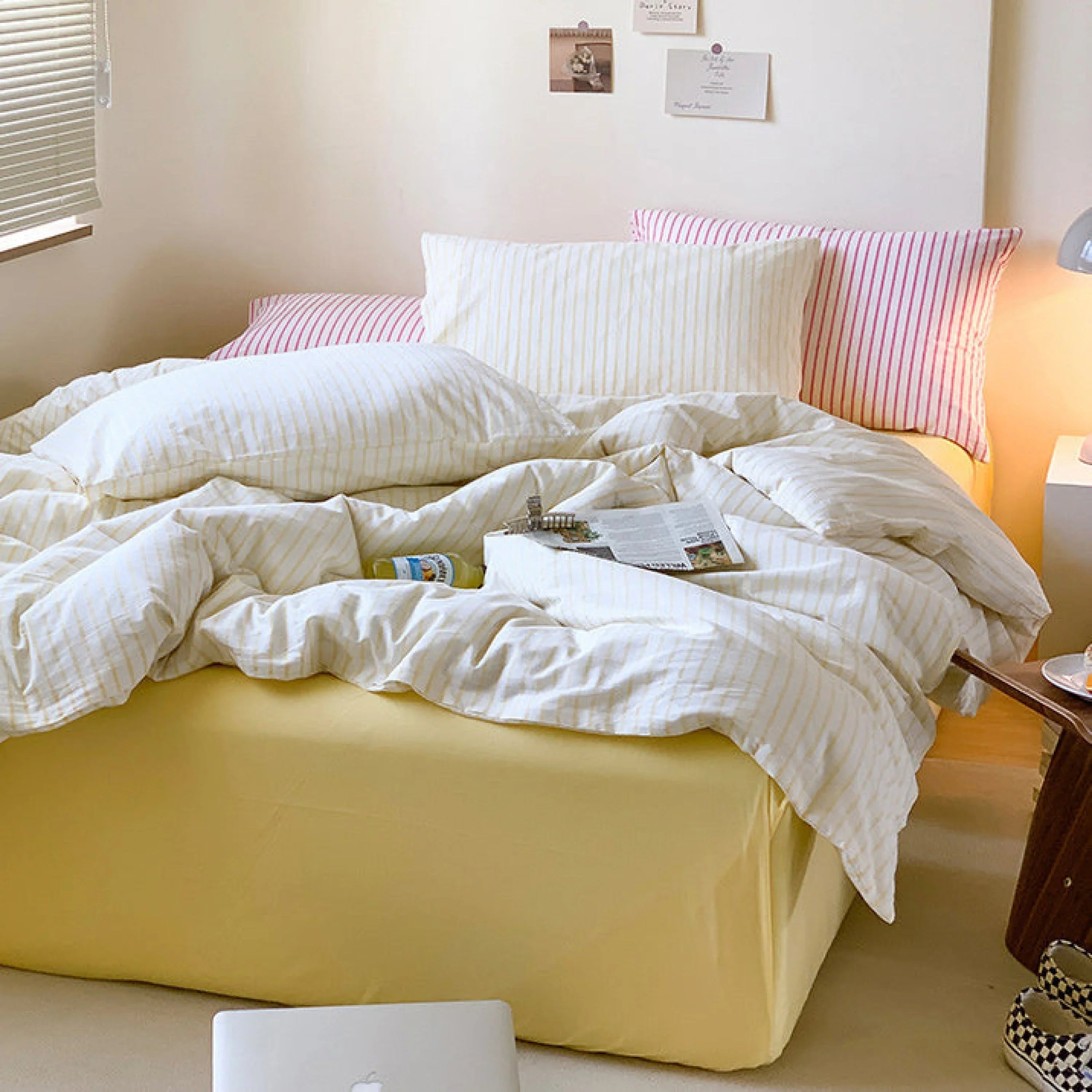 Candy Stripe Washed Cotton Bedding Set / Pink Ever Lasting