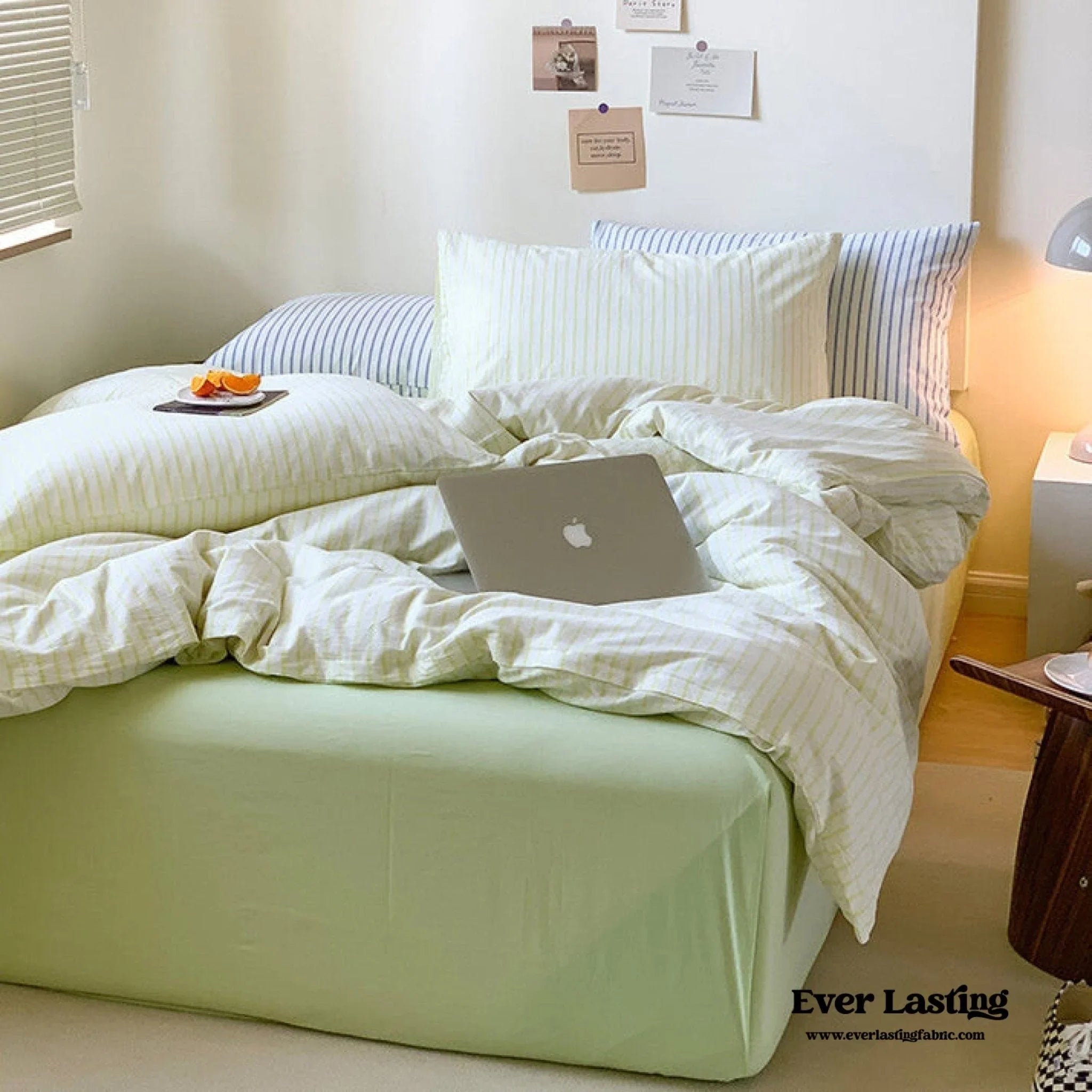 Candy Stripe Washed Cotton Bedding Set / Purple Ever Lasting