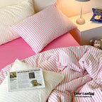 Candy Stripe Washed Cotton Bedding Set / Purple Ever Lasting