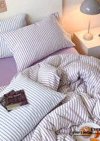 Candy Stripe Washed Cotton Bedding Set / Purple Ever Lasting