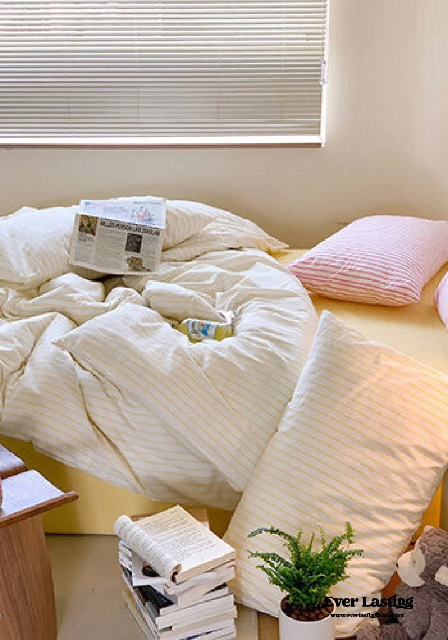 Candy Stripe Washed Cotton Bedding Set / Purple Ever Lasting