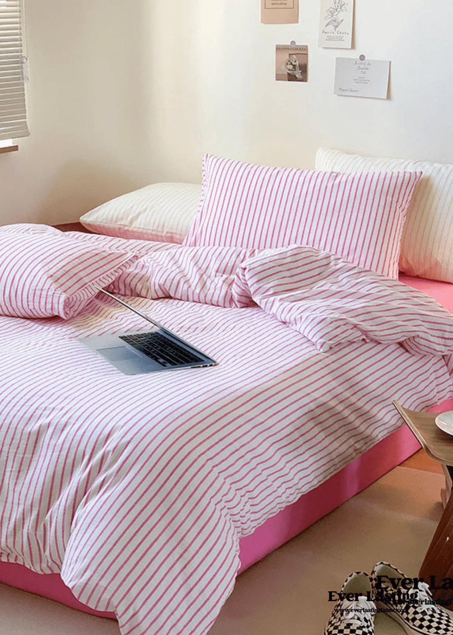 Candy Stripe Washed Cotton Bedding Set / Purple Ever Lasting