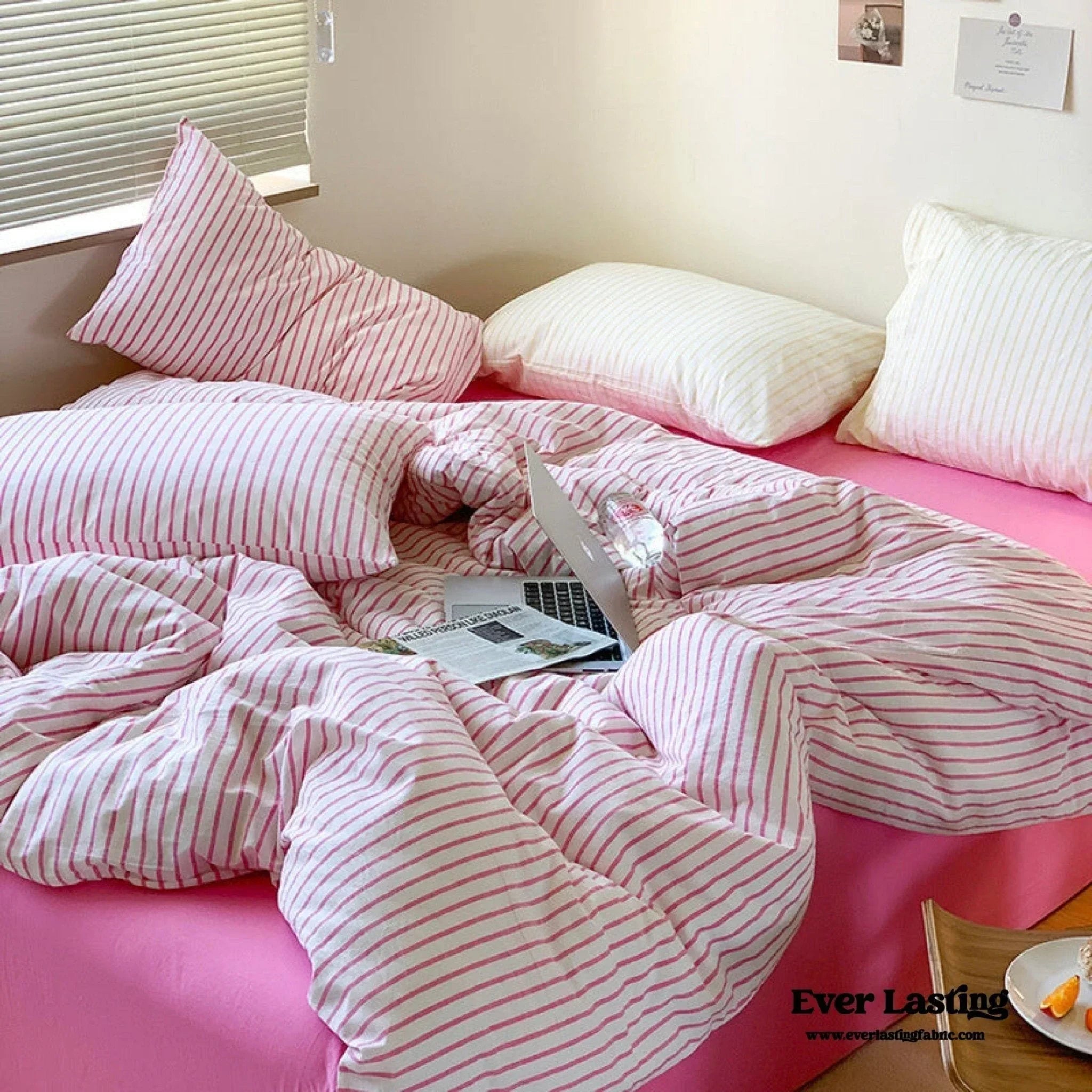 Candy Stripe Washed Cotton Bedding Set / Purple Ever Lasting