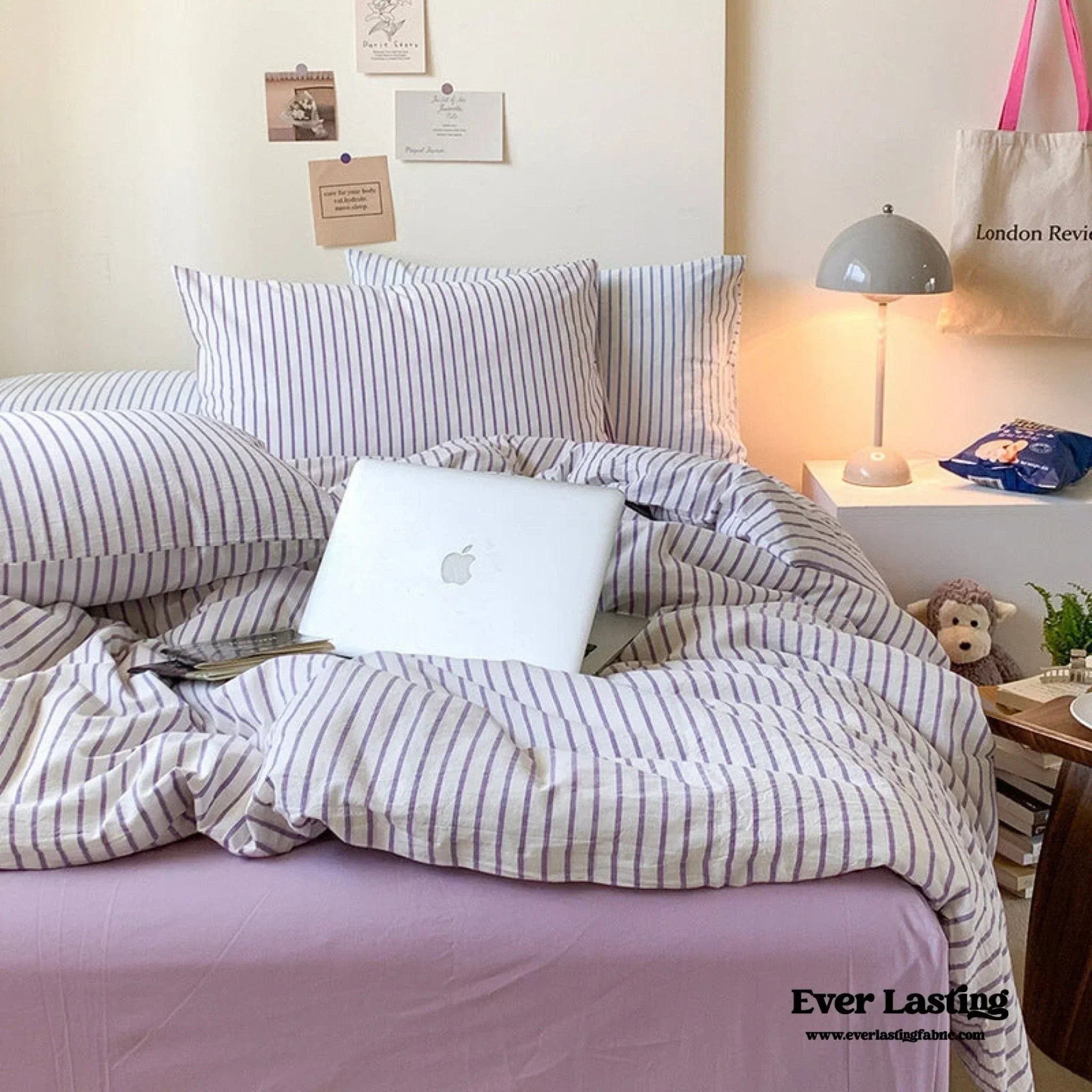 Candy Stripe Washed Cotton Bedding Set / Purple Ever Lasting