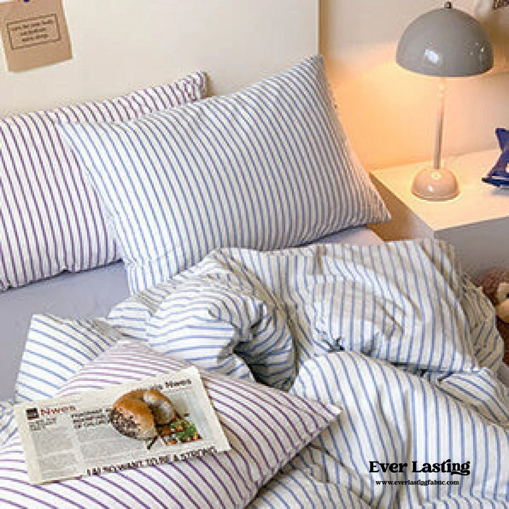 Candy Stripe Washed Cotton Bedding Set / Purple Ever Lasting