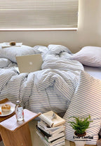 Candy Stripe Washed Cotton Bedding Set / Purple Ever Lasting