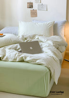 Candy Stripe Washed Cotton Bedding Set / Purple Ever Lasting