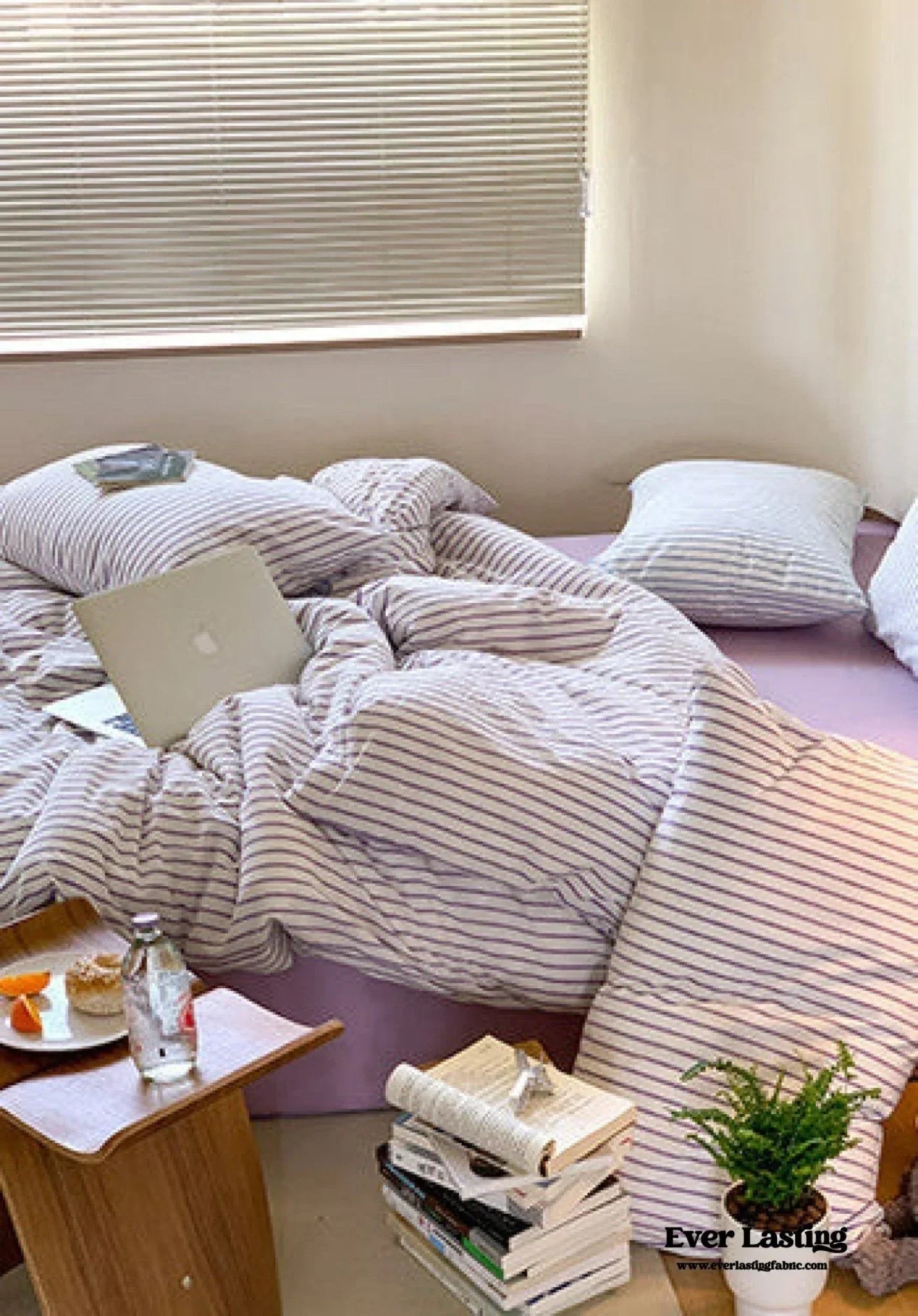 Candy Stripe Washed Cotton Bedding Set / Purple Ever Lasting