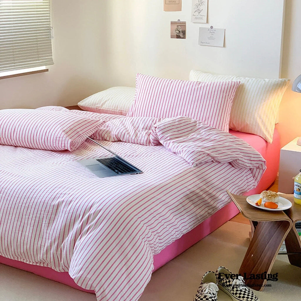 Candy Stripe Washed Cotton Bedding Set / Purple Ever Lasting