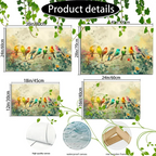 Wooden Framed Canvas Painting Colorful Birds on Branches, Soft Background, Watercolor Effect, Nature... - House Of Avana