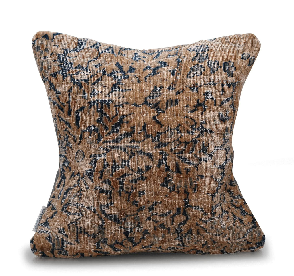 Canvello Antique Kerman Rug Dark Brown Pillow - 18"x18" Canvello